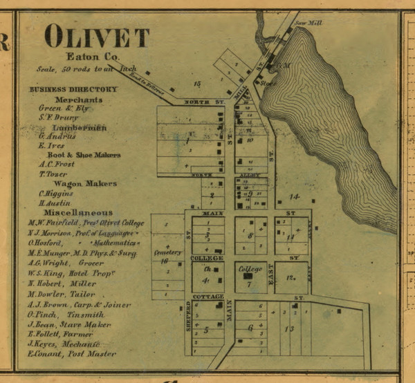 Olivet, Michigan 1860 Old Town Map Custom Print - Eaton Co.