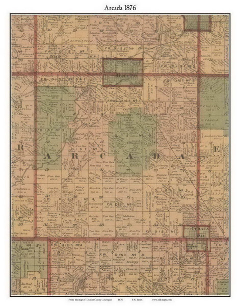 Arcada, Michigan 1876 Old Town Map Custom Print - Gratiot Co.