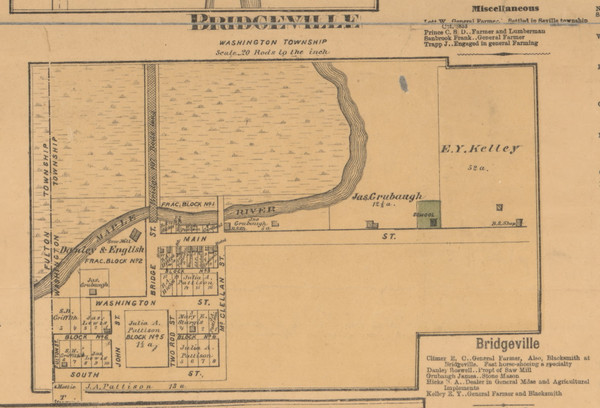 Bridgeville, Michigan 1876 Old Town Map Custom Print - Gratiot Co.
