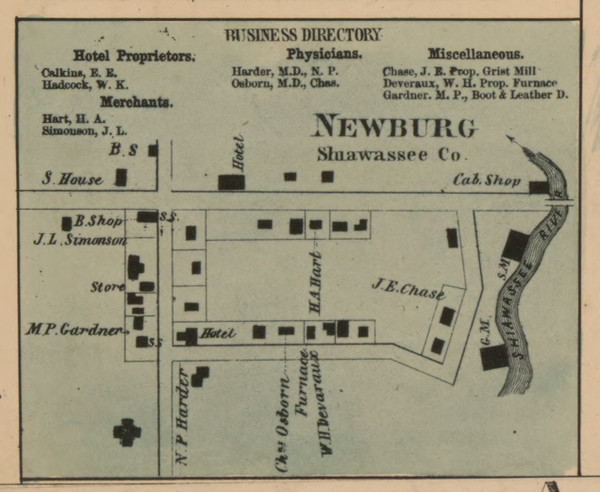 Newburg, Michigan 1859 Old Town Map Custom Print - Shiawassee Co. Newburg, Michigan 1859 Old Town Map Custom Print - Shiawassee Co.