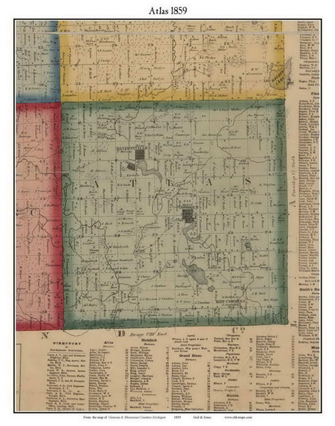 Atlas, Michigan 1859 Old Town Map Custom Print - Genesee Co.