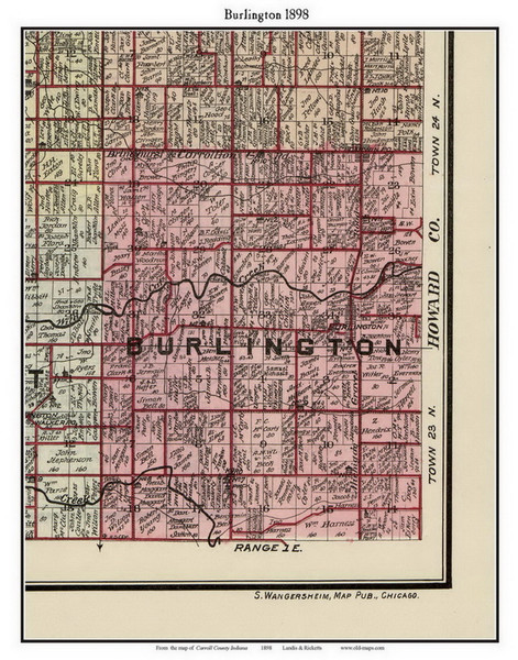 Burlington, Indiana 1898 Old Town Map Custom Print - Carroll Co. Burlington, Indiana 1898 Old Town Map Custom Print - Carroll Co.