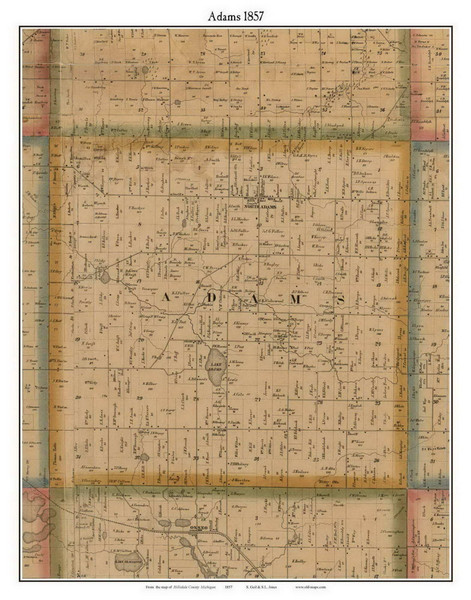 Adams, Michigan 1857 Old Town Map Custom Print - Hillsdale Co. Adams, Michigan 1857 Old Town Map Custom Print - Hillsdale Co.