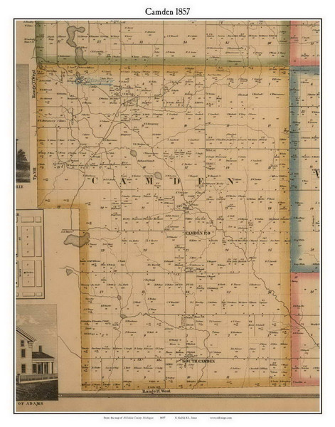 Camden, Michigan 1857 Old Town Map Custom Print - Hillsdale Co.