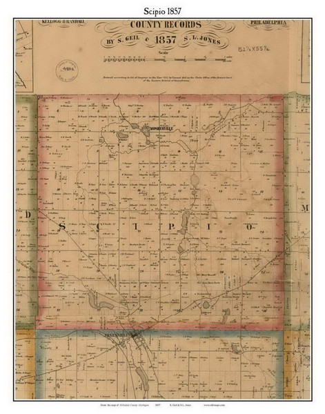 Scipio, Michigan 1857 Old Town Map Custom Print - Hillsdale Co.