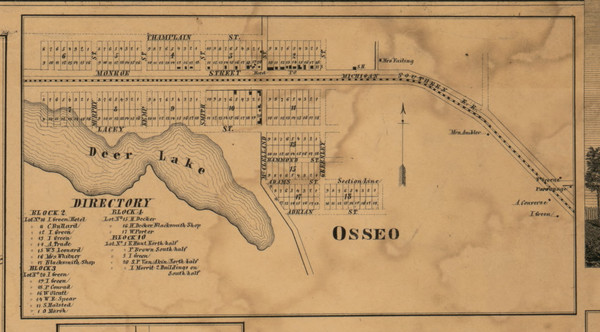Osseo, Michigan 1857 Old Town Map Custom Print - Hillsdale Co.
