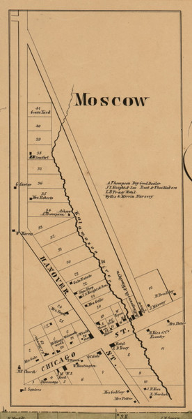 Moscow Village, Michigan 1857 Old Town Map Custom Print - Hillsdale Co.