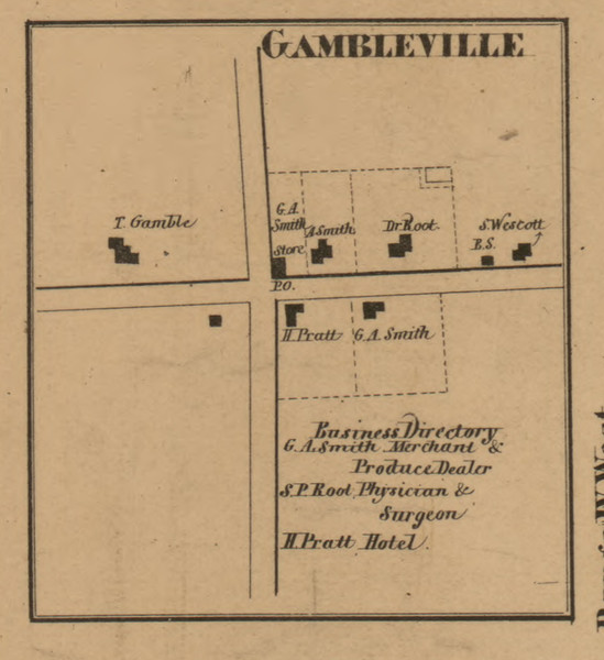 Gambleville, Michigan 1857 Old Town Map Custom Print - Hillsdale Co.