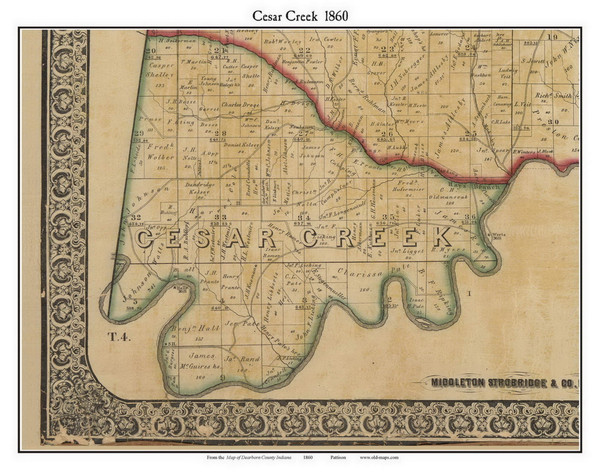 Cesar Creek, Indiana 1860 Old Town Map Custom Print - Dearborn Co.