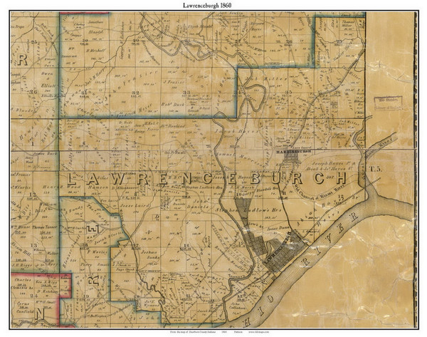 Lawrenceburgh, Indiana 1860 Old Town Map Custom Print - Dearborn Co.