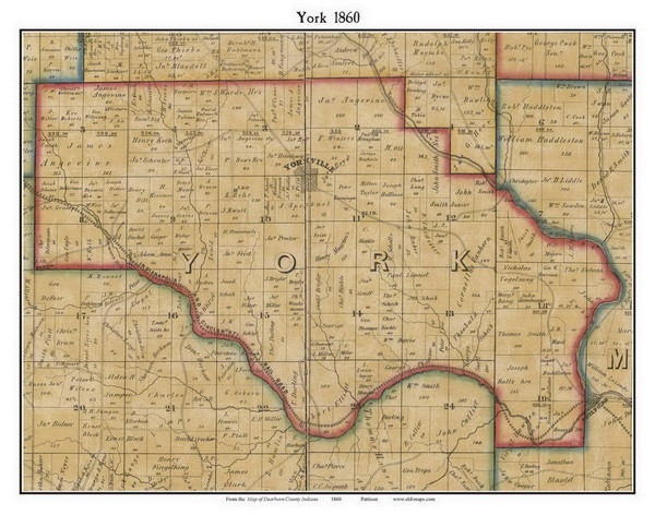 York, Indiana 1860 Old Town Map Custom Print - Dearborn Co.