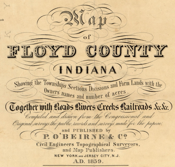 Map Cartouche, Floyd Co. Indiana 1859 Old Town Map Custom Print