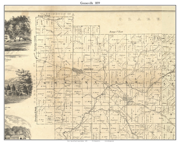 Greenville, Indiana 1859 Old Town Map Custom Print - Floyd Co.