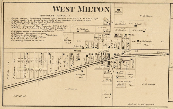 West Milton Village - Clay Indiana 1865 Old Town Map Custom Print - Hendricks Co.