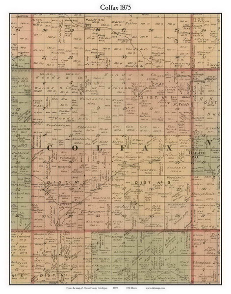 Colfax, Michigan 1875 Old Town Map Custom Print - Huron Co.