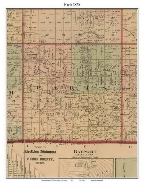 Paris, Michigan 1875 Old Town Map Custom Print - Huron Co.