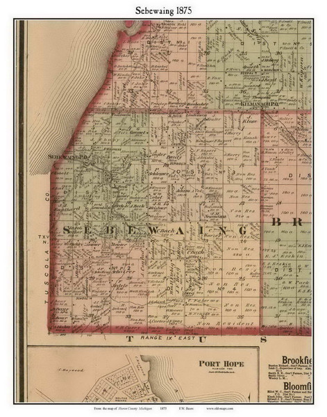 Sebewaing, Michigan 1875 Old Town Map Custom Print - Huron Co.