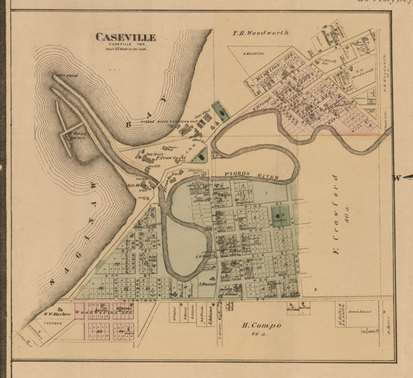 Caseville Vilage, Michigan 1875 Old Town Map Custom Print - Huron Co.