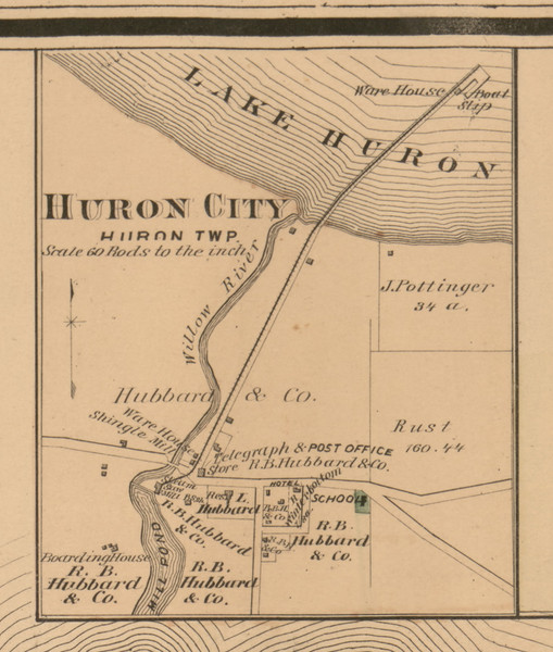 Huron City, Michigan 1875 Old Town Map Custom Print - Huron Co.