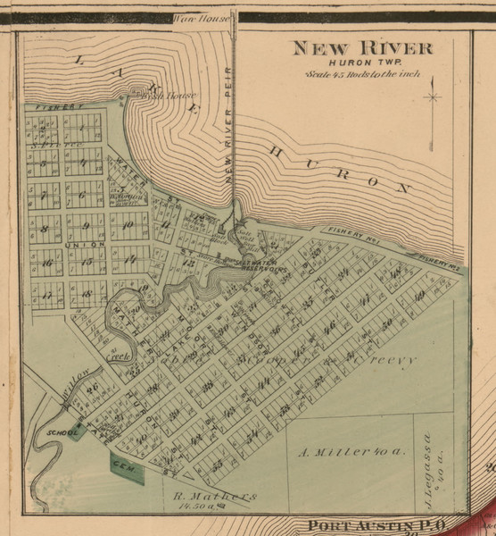 New River, Michigan 1875 Old Town Map Custom Print - Huron Co. New River, Michigan 1875 Old Town Map Custom Print - Huron Co.