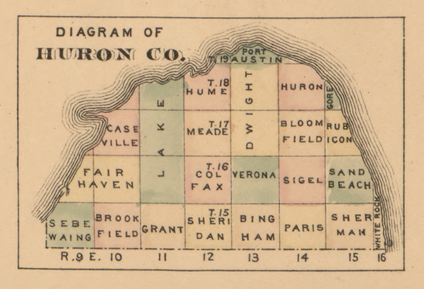 Huron County Diagram, Michigan 1875 Old Town Map Custom Print - Huron Co. Huron County Diagram, Michigan 1875 Old Town Map Custom Print - Huron Co.