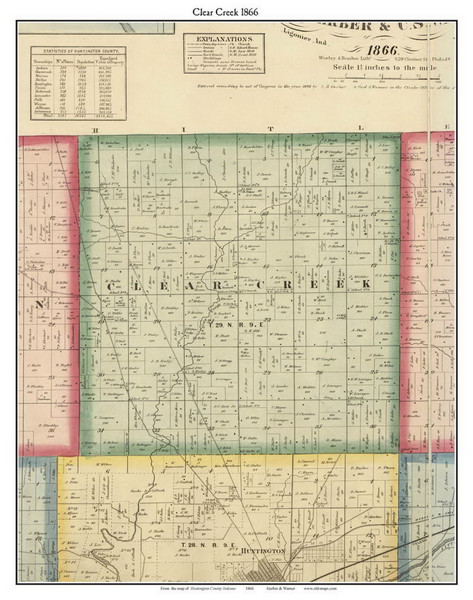 Clear Creek, Indiana 1866 Old Town Map Custom Print - Huntington Co. Clear Creek, Indiana 1866 Old Town Map Custom Print - Huntington Co.