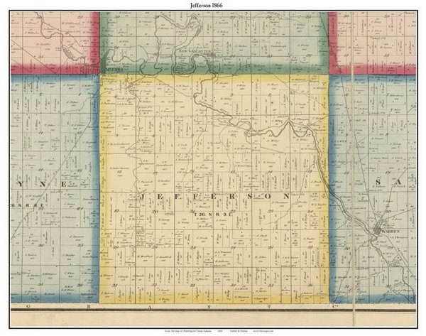 Jefferson, Indiana 1866 Old Town Map Custom Print - Huntington Co.