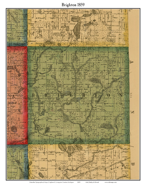 Brighton, Michigan 1859 Old Town Map Custom Print - Livingston Co.