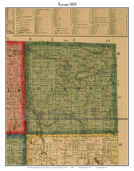 Tyrone, Michigan 1859 Old Town Map Custom Print - Livingston Co.