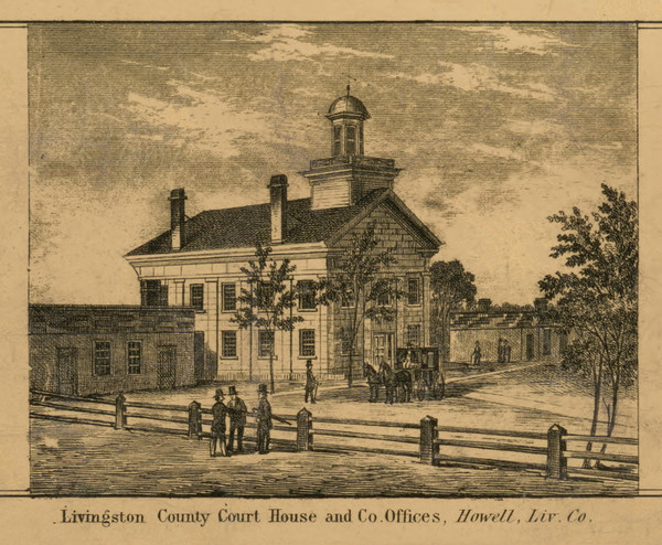 Livingston Co. Court House, Michigan 1859 Old Town Map Custom Print - Livingston Co.