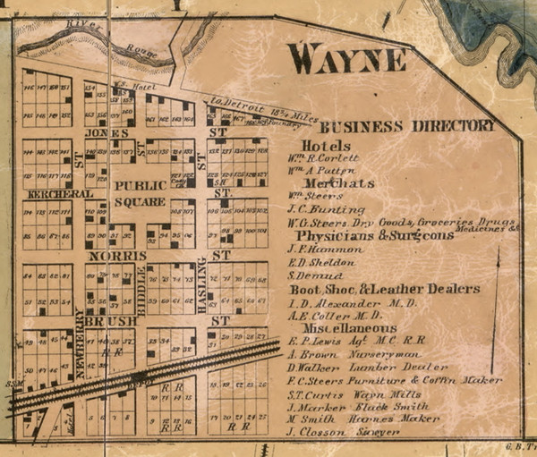 Wayne Village, Nankin, Michigan 1860 Old Town Map Custom Print - Wayne Co.