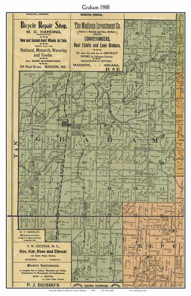 Graham, Indiana 1900 Old Town Map Custom Print - Jefferson Co.