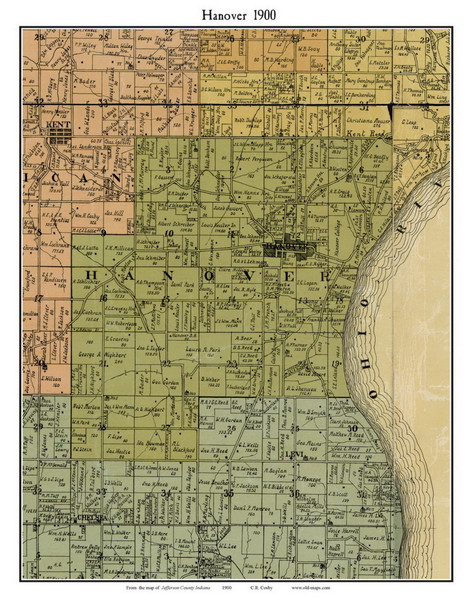 Hanover, Indiana 1900 Old Town Map Custom Print - Jefferson Co.