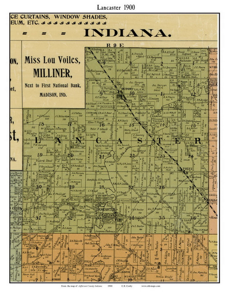 Lancaster, Indiana 1900 Old Town Map Custom Print - Jefferson Co.
