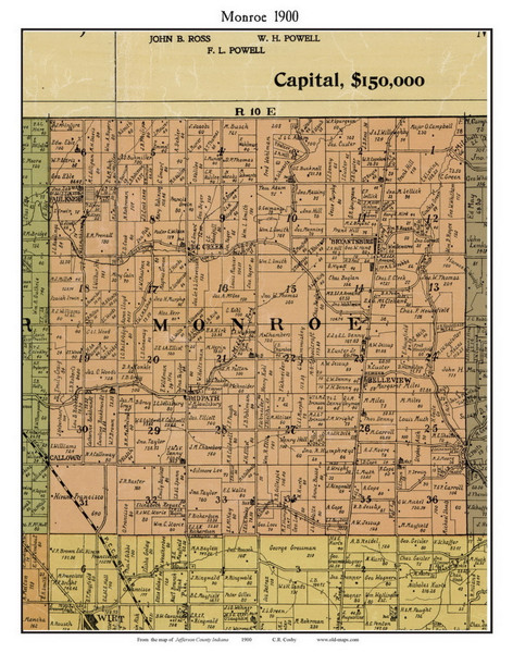 Monroe, Indiana 1900 Old Town Map Custom Print - Jefferson Co.