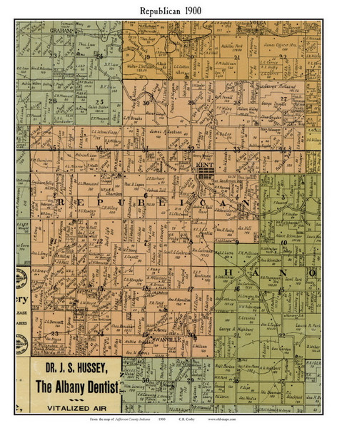 Republican, Indiana 1900 Old Town Map Custom Print - Jefferson Co.
