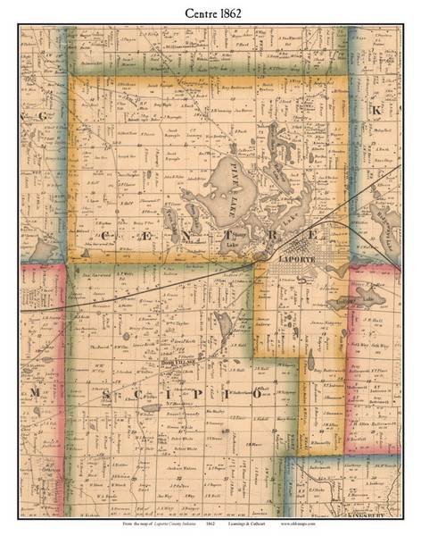 Centre, Indiana 1862 Old Town Map Custom Print - Laporte Co.