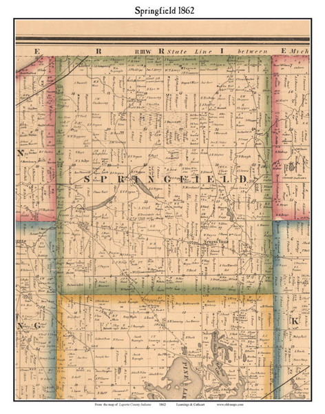 Springfield, Indiana 1862 Old Town Map Custom Print - Laporte Co. Springfield, Indiana 1862 Old Town Map Custom Print - Laporte Co.