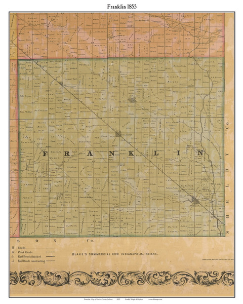 Franklin, Indiana 1855 Old Town Map Custom Print - Marion Co.