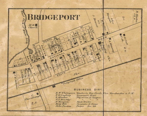 Bridgeport Village, Wayne, Indiana 1866 Old Town Map Custom Print - Marion Co. Bridgeport Village, Wayne, Indiana 1866 Old Town Map Custom Print - Marion Co.
