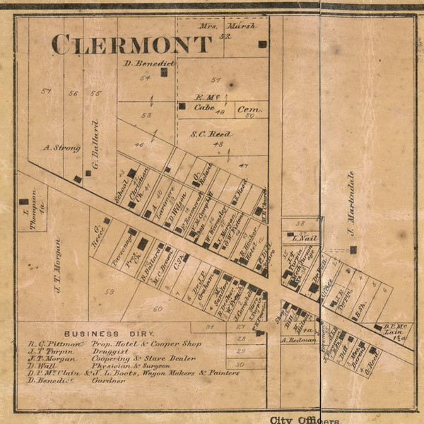 Clermont Village, Wayne, Indiana 1866 Old Town Map Custom Print - Marion Co.