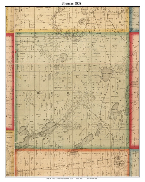 Sherman, Michigan 1858 Old Town Map Custom Print - St. Joseph Co.