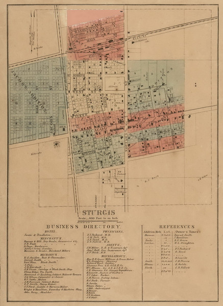 Sturgis Village, Sturgis, Michigan 1858 Old Town Map Custom Print - St. Joseph Co.