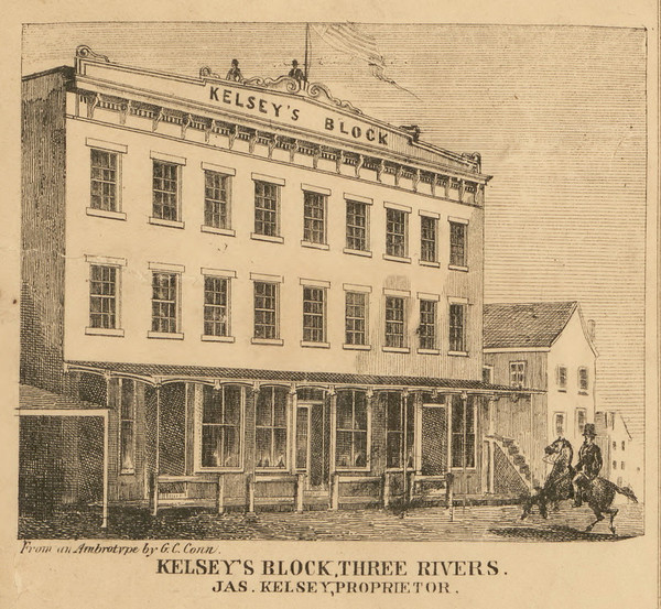 Kelseys Block, Three Rivers, Michigan 1858 Old Town Map Custom Print - St. Joseph Co.