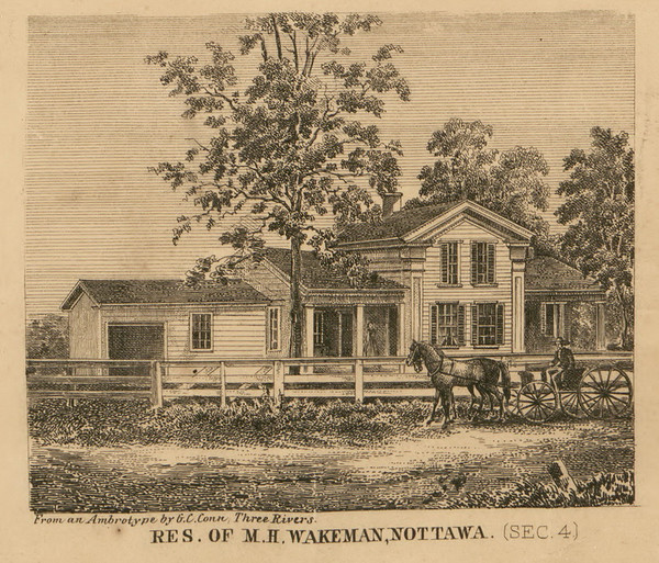 Wakeman Residence, Nottawa, Michigan 1858 Old Town Map Custom Print - St. Joseph Co.