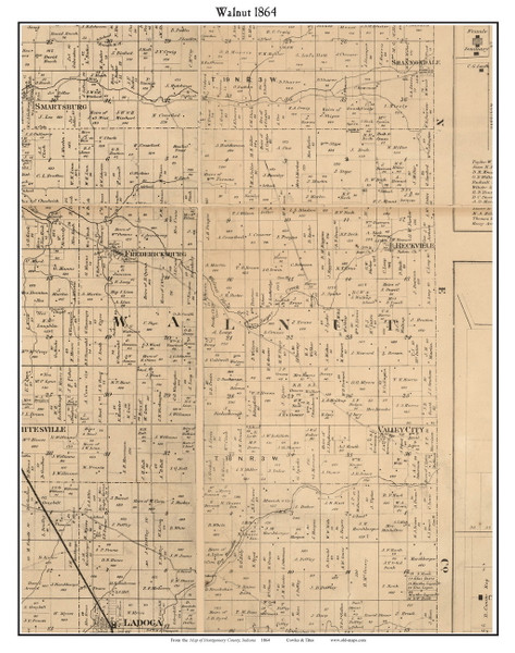 Walnut, Indiana 1864 Old Town Map Custom Print - Montgomery Co.