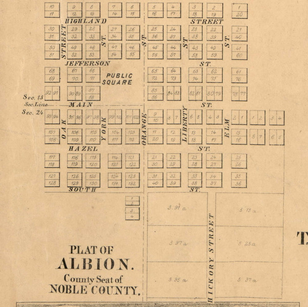 Albion Village, Albion, Indiana 1860 Old Town Map Custom Print - Noble Co.