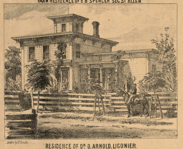 Arnold Residence, Ligonier Village, Perry, Indiana 1860 Old Town Map Custom Print - Noble Co.
