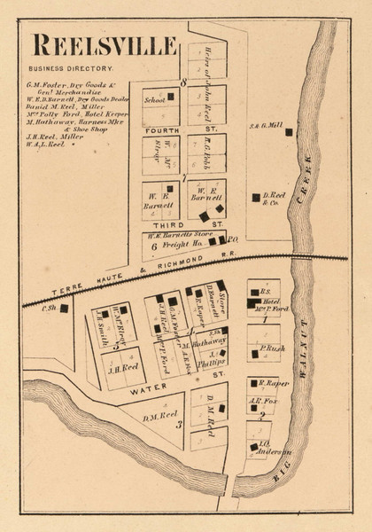 Reelsville Village, Washington, Indiana 1864 Old Town Map Custom Print - Putnam Co.