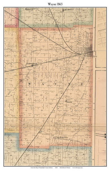 Wayne, Indiana 1865 Old Town Map Custom Print - Randolph Co.